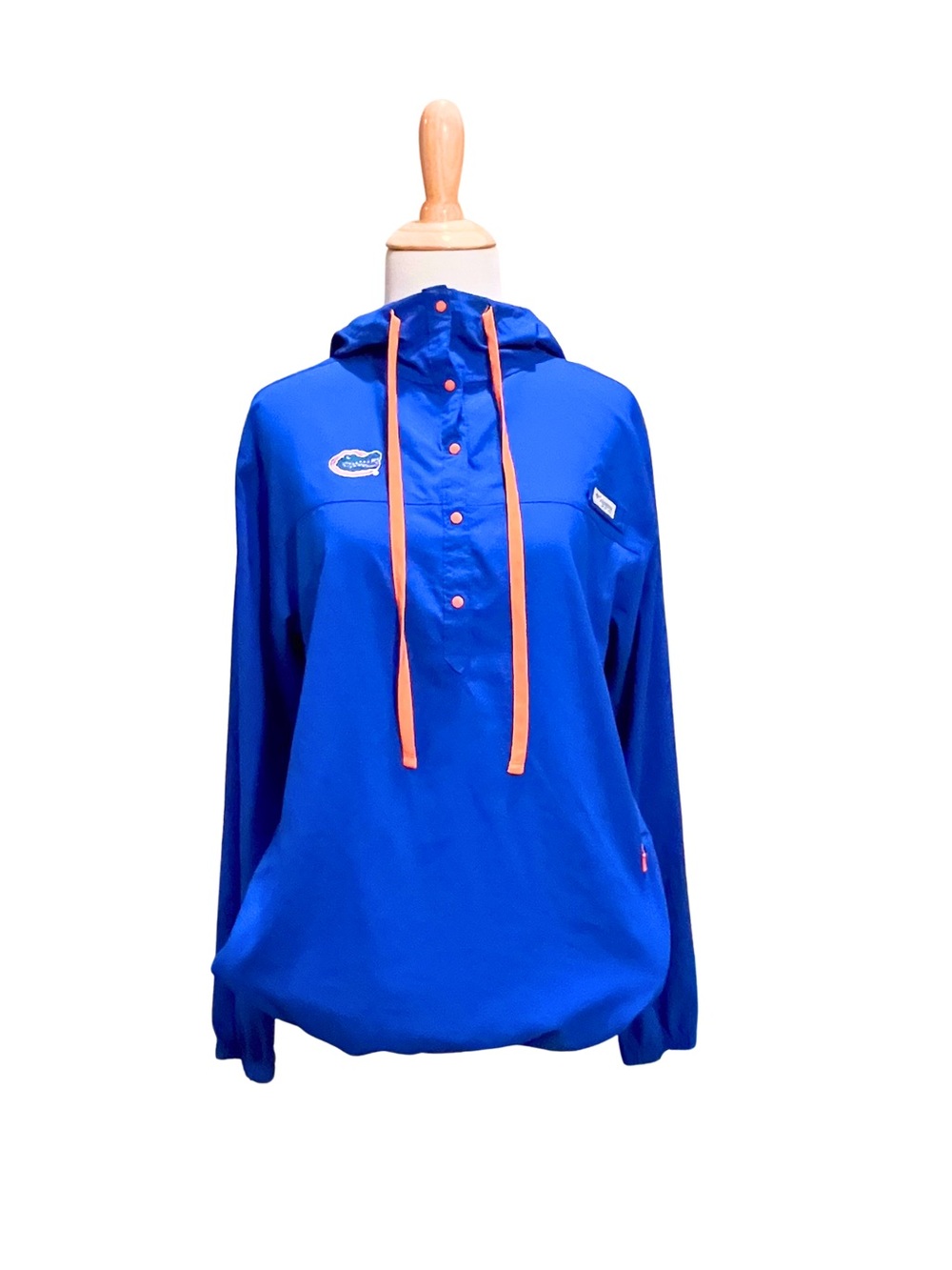 UF Florida Gator’s Columbia Brand Blue Hooded Tech Pullover with Orange Details